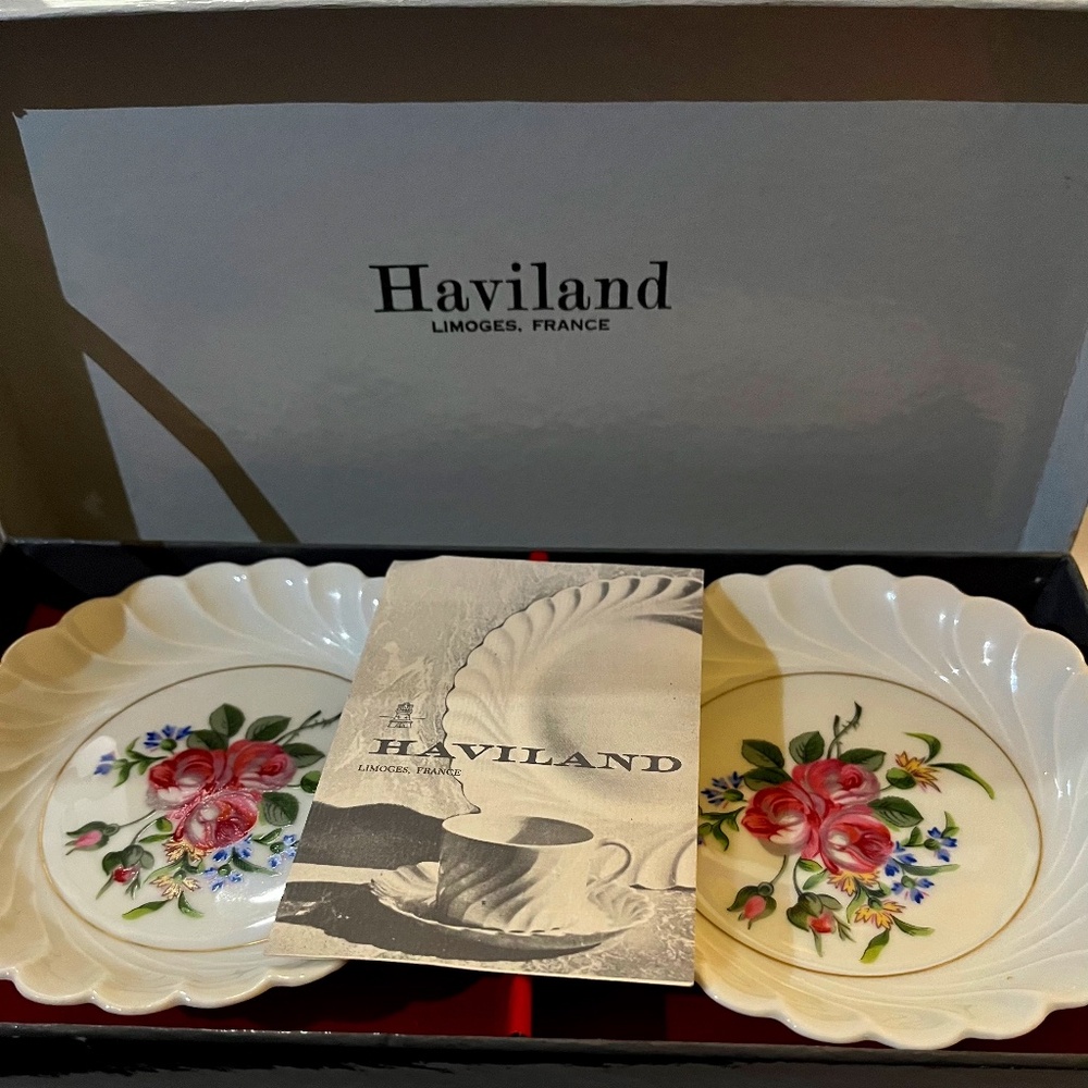 Vintage Porcelain Set Miniture Plates Limoges France gold inlay flower pattern